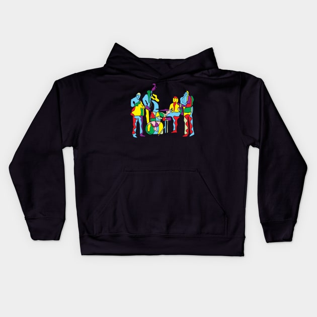 Colorful Jazz Band Modern Art Style Kids Hoodie by jazzworldquest